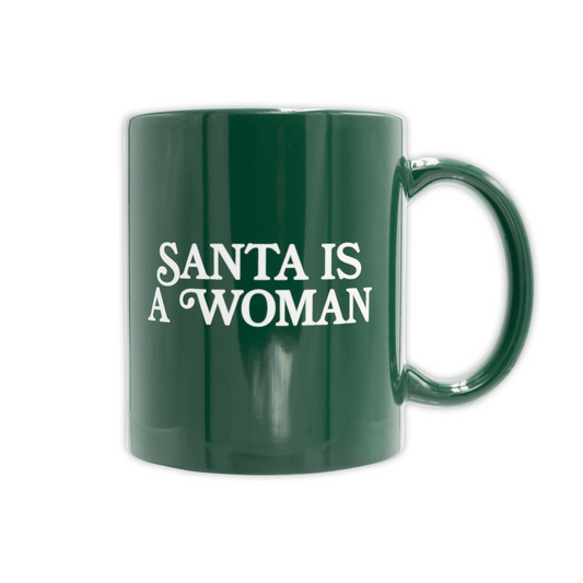 green Santa is a woman mug on a white background