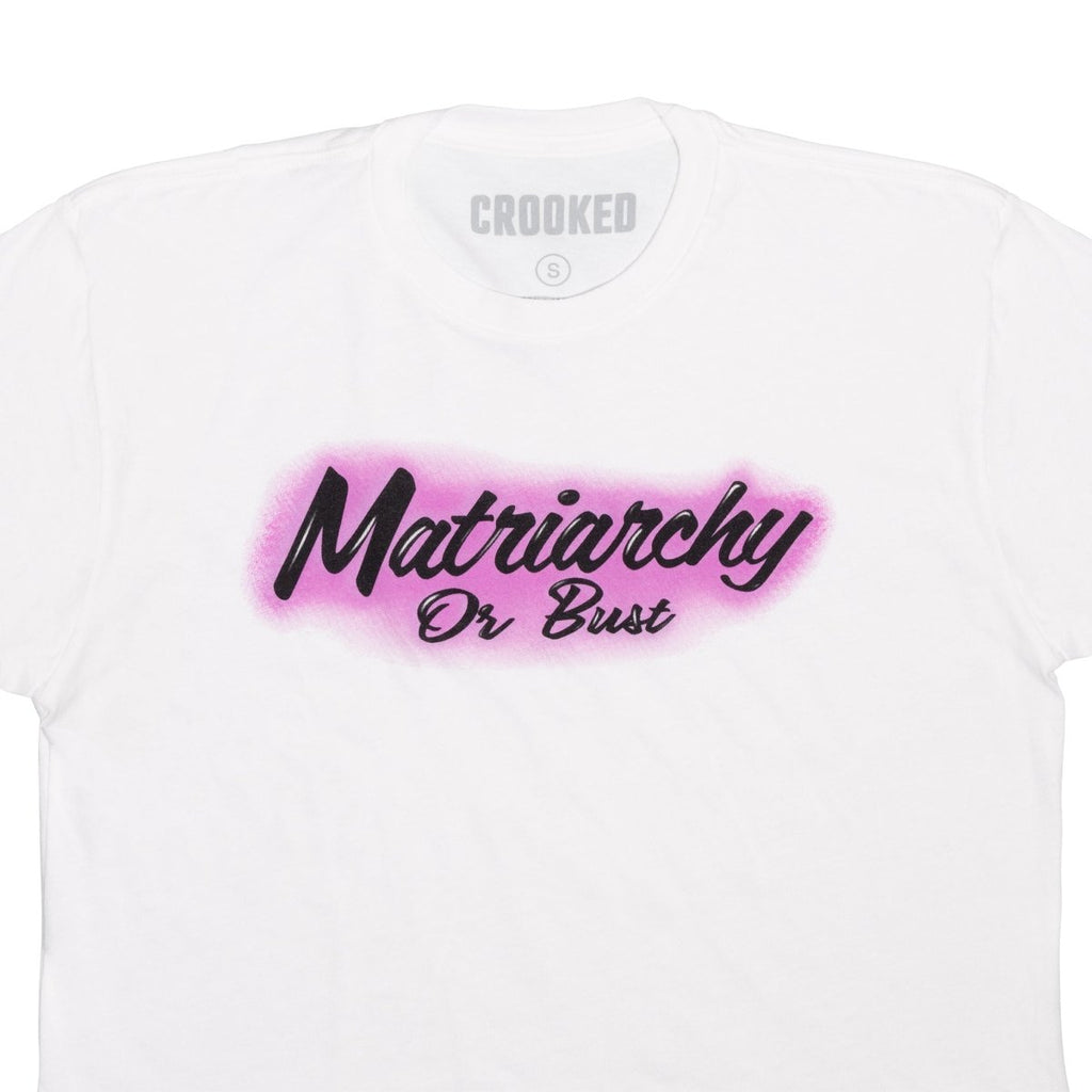 Crooked Media Matriarchy or Bust White Crop T-Shirt Close Up