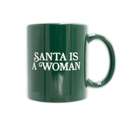 green Santa is a woman mug on a white background