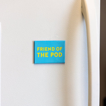 Blue badge with 'FRIEND OF THE POD' text on a white background