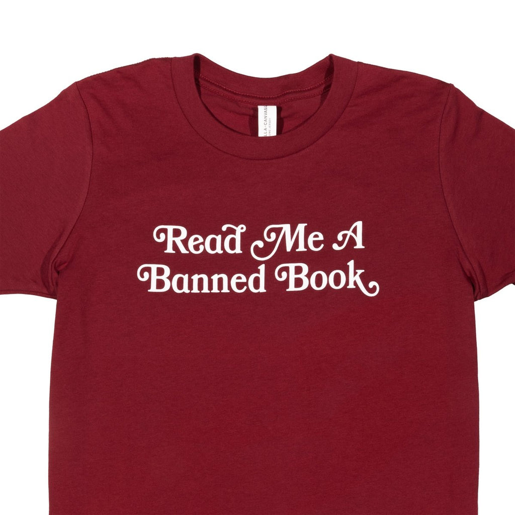 Crooked Media Read Me a Banned Book Cardinal Kids T-Shirt Close Up 