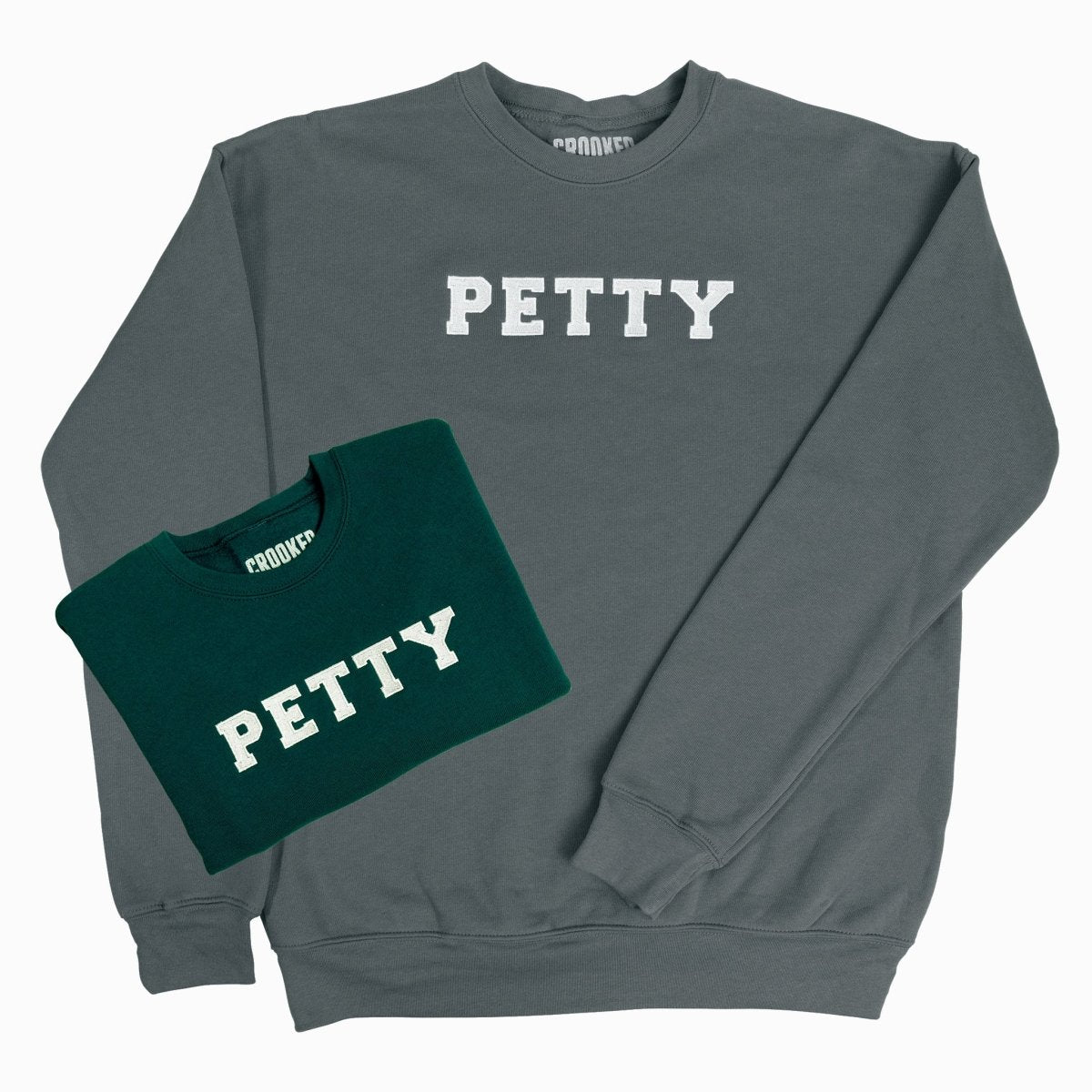Crooked Petty Crewneck Storm Gray and Atlantic Green