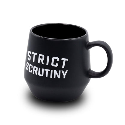 Crooked Strict Scrutiny Black Mug Side Angle