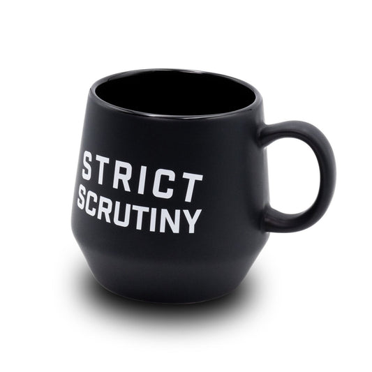 Crooked Strict Scrutiny Black Mug Side Angle