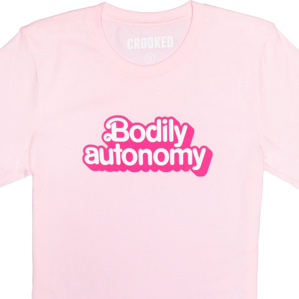 Crooked Bodily Autonomy Pink T-Shirt Close Up