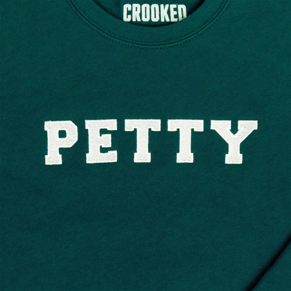 Crooked Petty Crewneck Atlantic Green Close Up